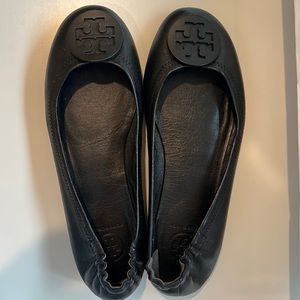 Black Leather Tory Burch Flats
